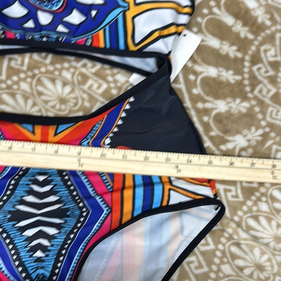 Ekouaer Black and Blue multicolored One Piece Swimsuit with Cut-Out Design - Picture 6 of 10